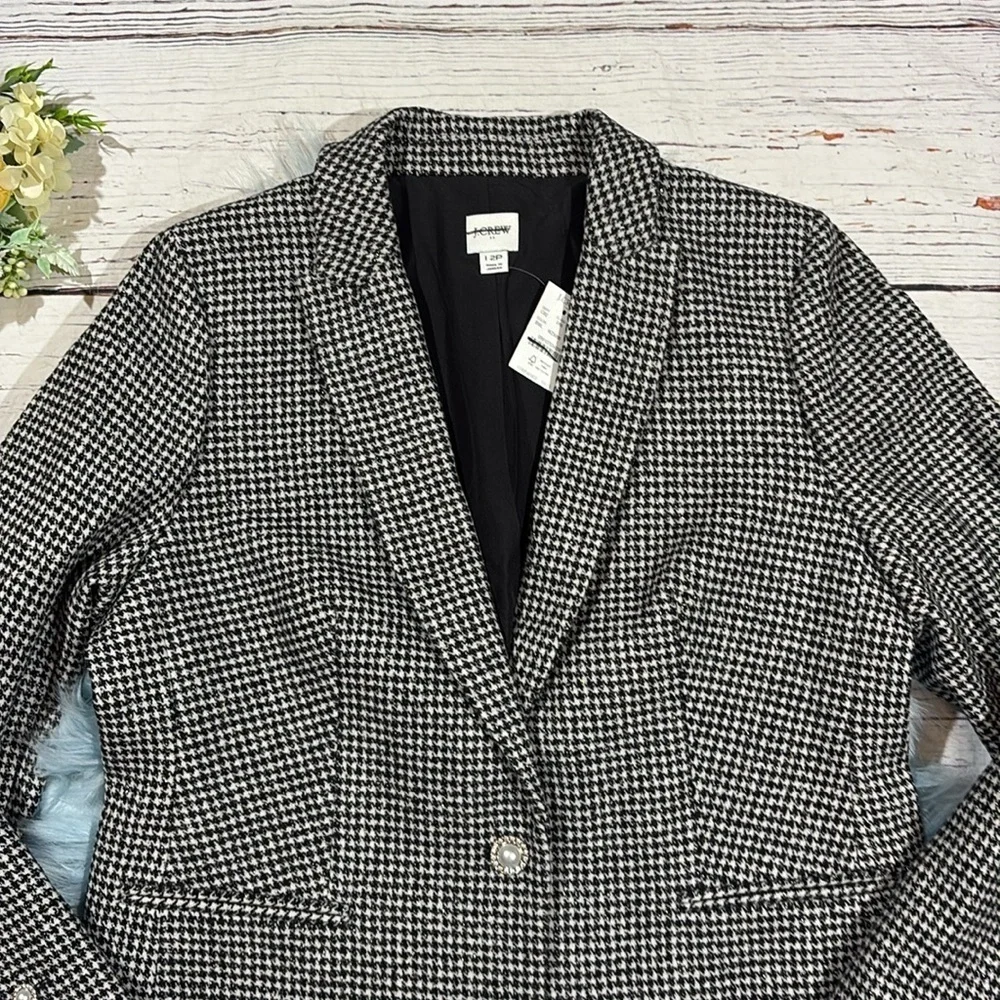 NWT J. Crew Factory Petite sparkle houndstooth one-button blazer